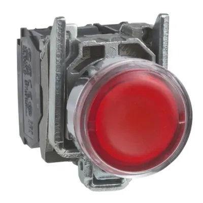 Buton iluminat Complet Incastrat Rosu Ø 22, Revenire cu Arc, 1No+1Nc 250V