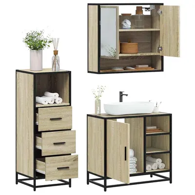 Gossi set mobilier de baie, 3 piese, stejar sonoma, lemn prelucrat