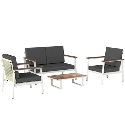 Outsunny Set Mobilier Grădină 4 Persoane: 2 Fotolii, Canapea, Măsuță | Aosom Romania