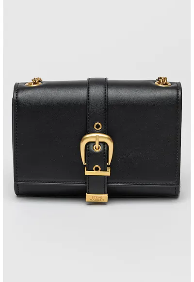 Geanta crossbody de piele ecologica cu bareta de lant - Negru