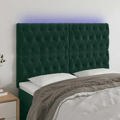 vidaXL Tăblie de pat cu LED, verde închis, 160x7x118/128 cm, catifea