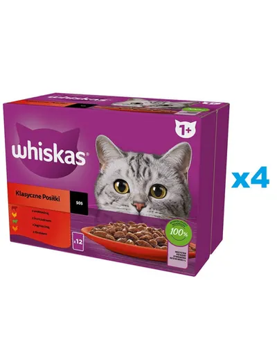WHISKAS Adult hrana umeda plicuri 48x85 g pentru pisici Classic Meals carne de vita, pui, miel, pasare in sos