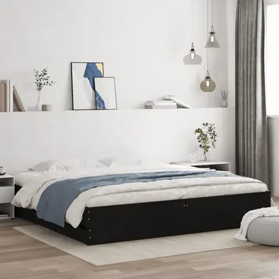 vidaXL Cadru de pat cu sertare, negru, 180x200 cm, lemn prelucrat