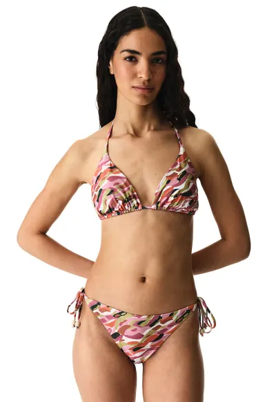Sutien de baie cu cupe triunghiulare si model - Multicolor