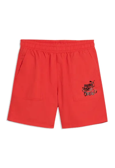 Pantaloni scurti de trening cu imprimeu logo - Negru/Rosu vermillion