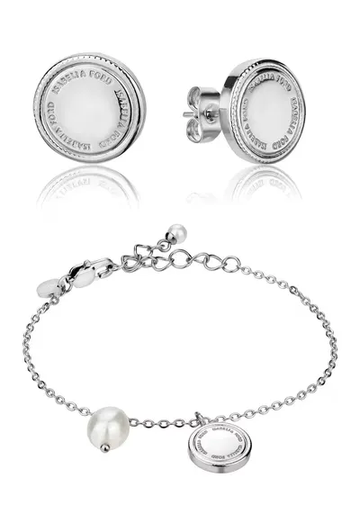 Set de cercei si bratara cu perla Shell - Argintiu