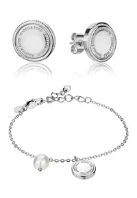 Set de cercei si bratara cu perla Shell - Argintiu