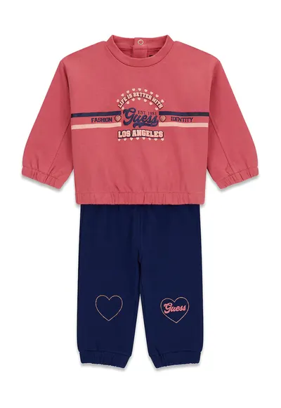 Set de bluza de trening cu imprimeu logo si pantaloni de trening relaxed-fit - Albastru inchis/Roz inchis
