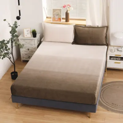 Cearsaf / Husa cu Elastic Cocolino 180x200cm si 2 fete de perna 50x70cm, Maro, degrade