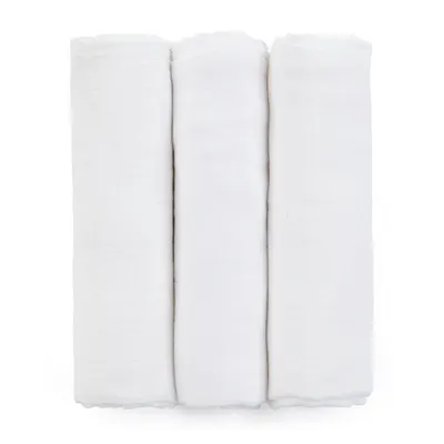 Set 3 scutece PetiteMars din muselina de bambus Moussy Total White hipoalergenice 68 x 68 cm Alb