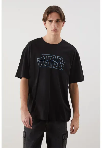 Tricou lejer din bumbac cu tematica Star Wars - Negru