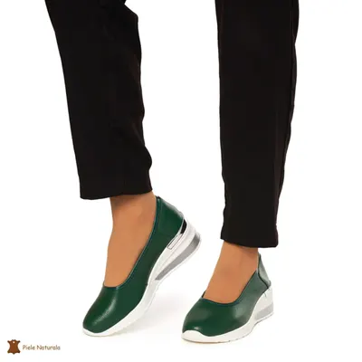 Balerini Dama Piele Naturala slip-on CRL0082 VERDE INCHIS
