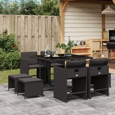 Gossi set mobilier de gradina cu perne, 9 piese, negru, poliratan