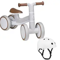 Bicicleta fara pedale, Lionelo, Villy, Cu 4 roti, Din spuma EVA si TPR, Stabila, Manere moi, antiderapante, 12- 36 luni, Sustine pana la 30 kg, Bej + Casca pentru copii, Reglabila 50-56 cm, Alb