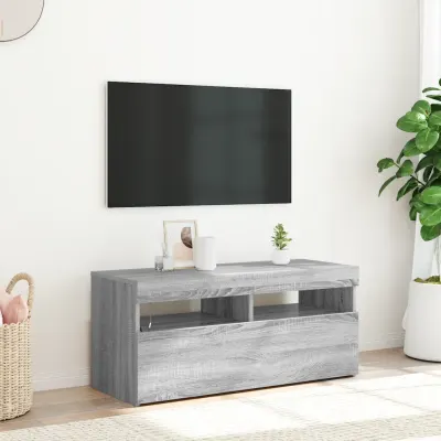 vidaXL Comodă TV cu lumini LED, gri sonoma, 90x35x40 cm