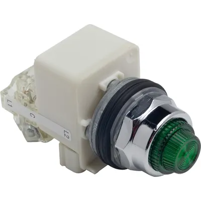 Buton Luminos Verde Ø 30 - Aparent, Cu Revenire - 120V - 1Nd