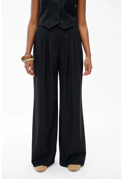 Pantaloni Wide leg cu pliuri frontale