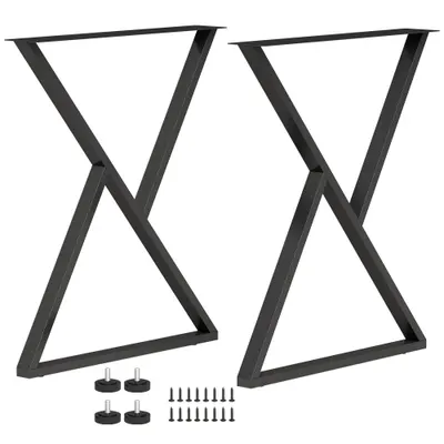 HOMCOM Set de 2 picioare de masă din oțel în formă de X pentru mobilier industrial cu tălpi reglabile și șuruburi, negru | Aosom Romania
