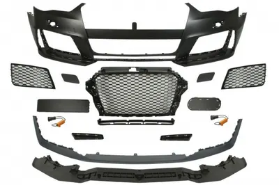 Bara fata tip RS, cu grile, cu locas spalator de faruri, negru lucios grunduit potrivit AUDI A3 Hatchback 2012-2016
