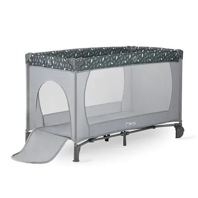 Patut pliabil pentru copii Momi Belove Grey 60x120 cm cu roti, usita cu fermoar, geanta de transport