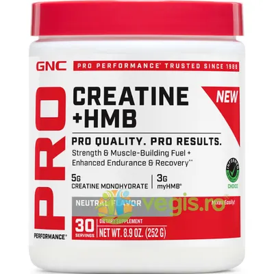 Creatina Monohidrata Formula Imbunatatita cu HMB pentru Sustinerea Musculaturii si a Functiei Cognitive fara Aroma Pro Performance 252g
