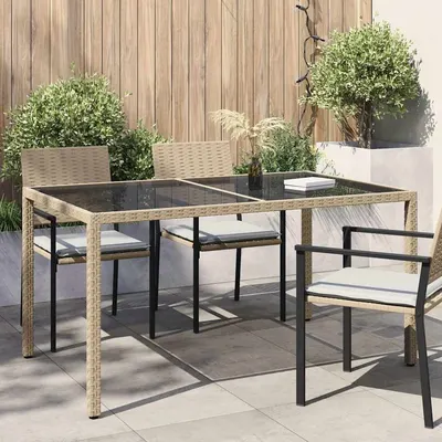 vidaXL Masă de grădină bej 150x90x75 cm sticlă securizată & poliratan