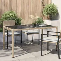 vidaXL Masă de grădină bej 150x90x75 cm sticlă securizată & poliratan