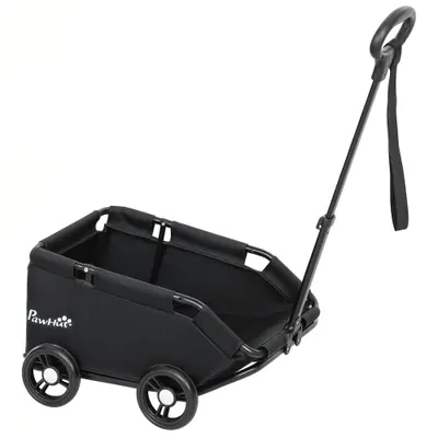 PawHut Cărucior pentru câini, cărucior pentru căței pliabil cu 4 roți cu tija de împingere reglabilă 53 x 45 x 28 cm negru | Aosom Romania