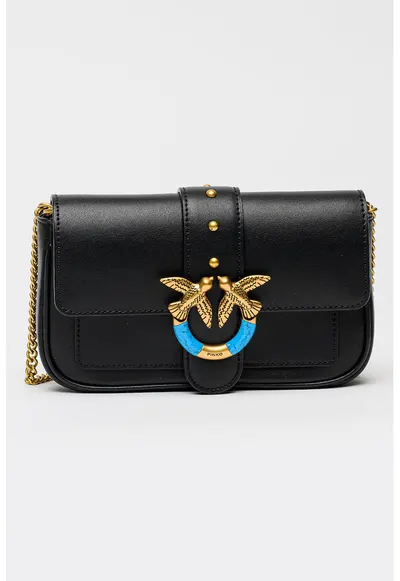 Geanta crossbody de piele cu lant Love One - Negru