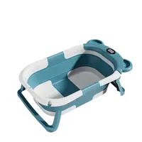 Cadita bebelusi ultrapliabila Little Mom Bear Green, cu pernuta moale detasabila, termometru incorporat, display digital,suport cap de dus, sistem de agatare, dop pentru evacuarea apei, material non-toxic
