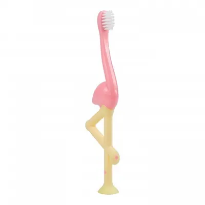 Periuta de dinti pentru bebelusi si copii 0-3 ani cu peri moi si maner ergonomic Dr.Brown Flamingo Pink