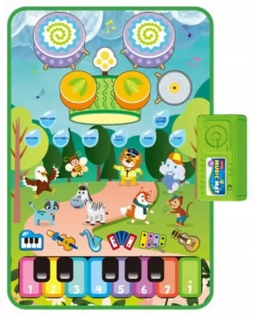 Covoraș muzical de joacă Raya Toys - Pian cu animale și tobe, 63 x 43 cm
