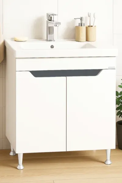 Set Baza front MDF si Lavoar seria 756, 70 cm, alb + antracit