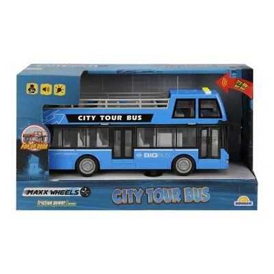 Autobuz cu lumini si sunete, City Tour, Maxx Wheels, 1:16, Albastru