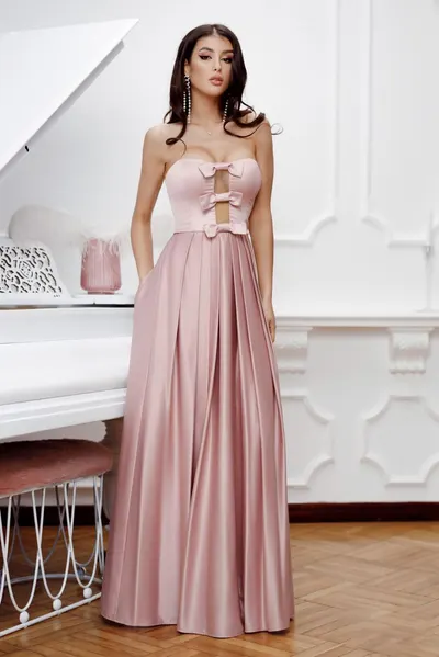 Rochie eleganta lunga din tafta roz pudra