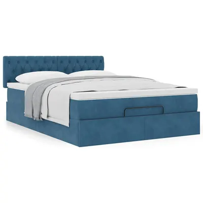Gossi cadru de pat otoman cu saltea albastru inchis 140x190cm catifea