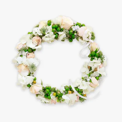 Coronita cu flori albe si hypericum