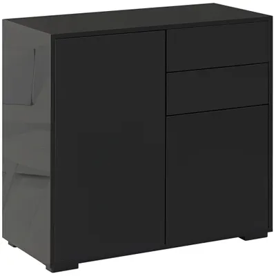 HOMCOM Sifonier de Depozitare cu 2 Sertare, 2 Uși, cu Centură de Siguranță, pentru Sufragerie, Dormitor, 79 x 36 x 74 cm, Negru | Aosom Romania