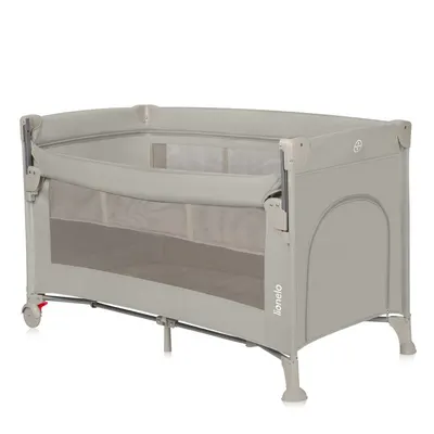 Patut pliant multifunctional, Lionelo, Ellen, Cu laterala culisanta, Nivel suplimentar, Intrare laterala cu fermoar, 2 roti, Saltea pliabila si geanta de transport incluse, 0- 36 luni, Pana la 15 kg, 120x60 cm, Conform cu EN 716, Bej