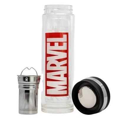 Infuzor de ceai din sticla barosilicata, cu pereti dubli, 350 ml, rosu, Marvel Engros