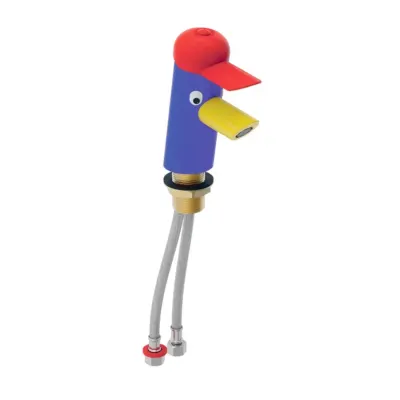 Baterie lavoar pentru copii cu mixare, multicolora albastru galben rosu, pipa fixa 8,5 cm, monocomanda, stativa, Geberit Bambini