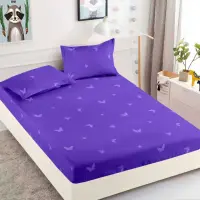 Cearsaf cu elastic, Bumbac FINET, 160/180x200cm, 2 fete de perne 50x70cm, Jojo Home, Mov, Fluturi