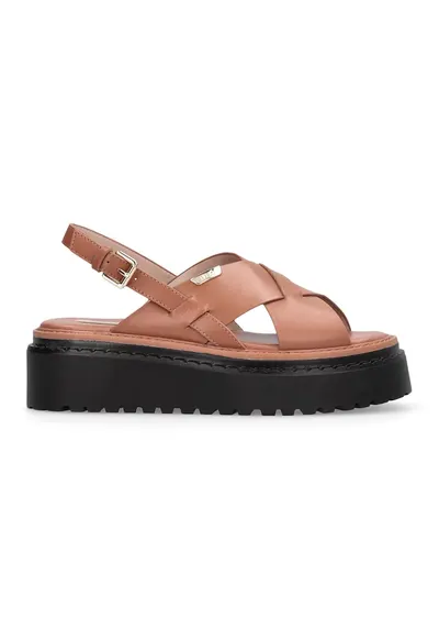 Sandale wedge de piele Bessie - Caramel