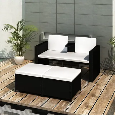 Gossi set mobilier de gradina cu perne, 4 piese, negru, poliratan