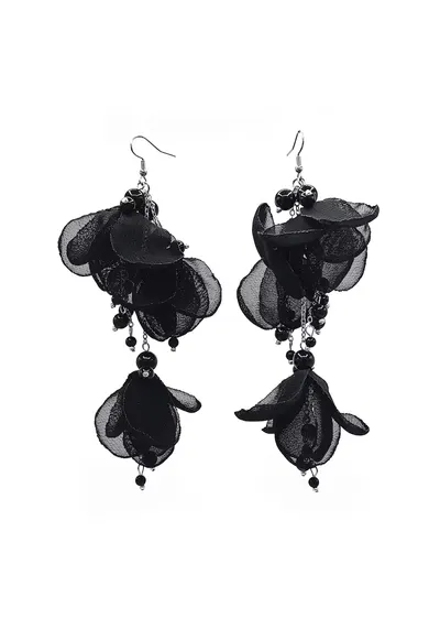 Cercei lungi voluminosi cu flori Lovely - Negru