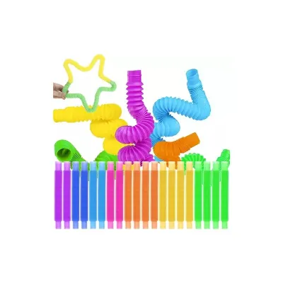 Set 20 tuburi senzoriale, multicolor, stimuleaza abilitatile motorii, 7 culori, plastic, 16,5 - 51,5x2 cm