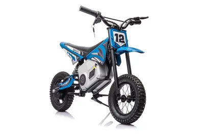 Motocicleta electrica pentru copii A9901 Blue cu suspensii, roti pneumatice, motor de 350W, baterie de 2x18V9Ah, viteza 8-15 kmh, franare automata la eliberarea pedalei de acceleratie