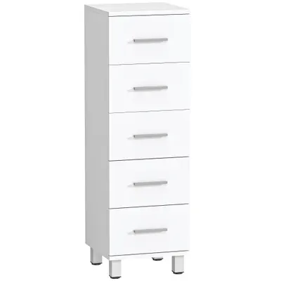HOMCOM Comodă Slim cu 5 Sertare, Comodă Modernă pentru Baie, Dormitor sau Bucătărie, 30x30x95 cm, Alb | Aosom Romania