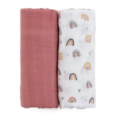 Set 2 scutece PetiteMars din muselina de bambus Misty Rose Rainbow hipoalergenice 120 x 120 cm multicolor