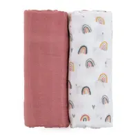 Set 2 scutece PetiteMars din muselina de bambus Misty Rose Rainbow hipoalergenice 120 x 120 cm multicolor